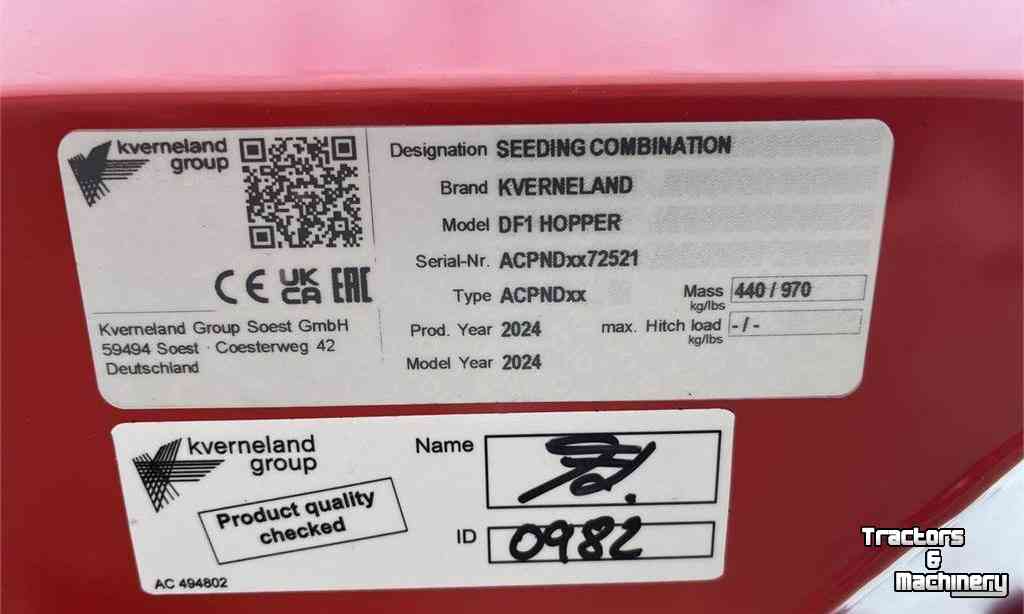 Front hopper seed drill Kverneland DF1 ELDOS Fronttank / Front-tank